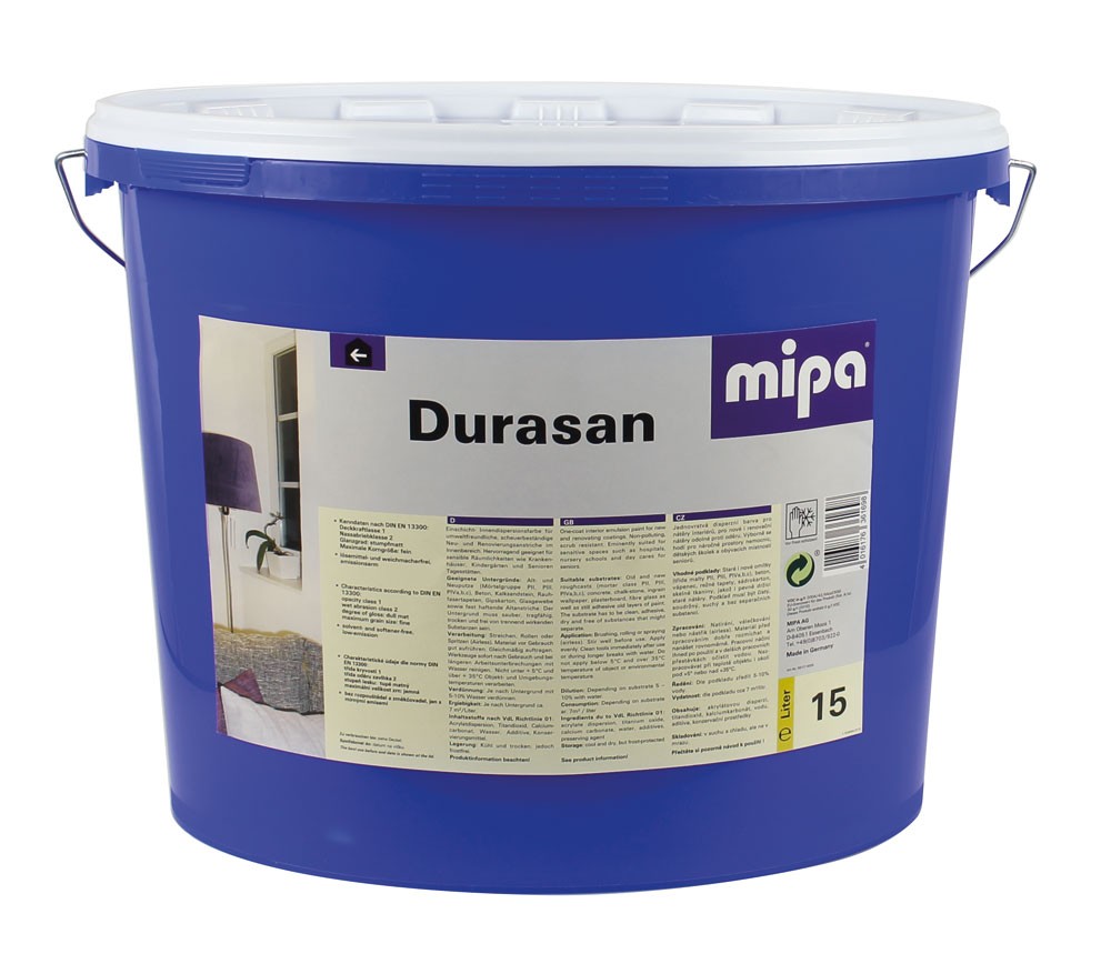 mipa Durasan, hochwertige Dispersionsfarbe für innen, weiß, 15 Liter